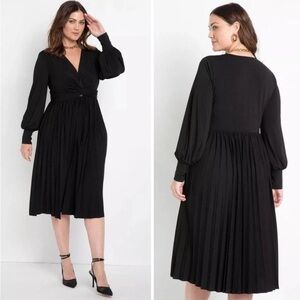 NEW $110 Eloquii Knot Front Pleated Skirt Dress Black Stretch Jersey Midi 24